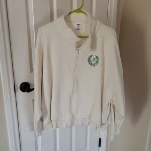 PINK Victoria's Secret Cream Sweatshirt with Green Embroidery